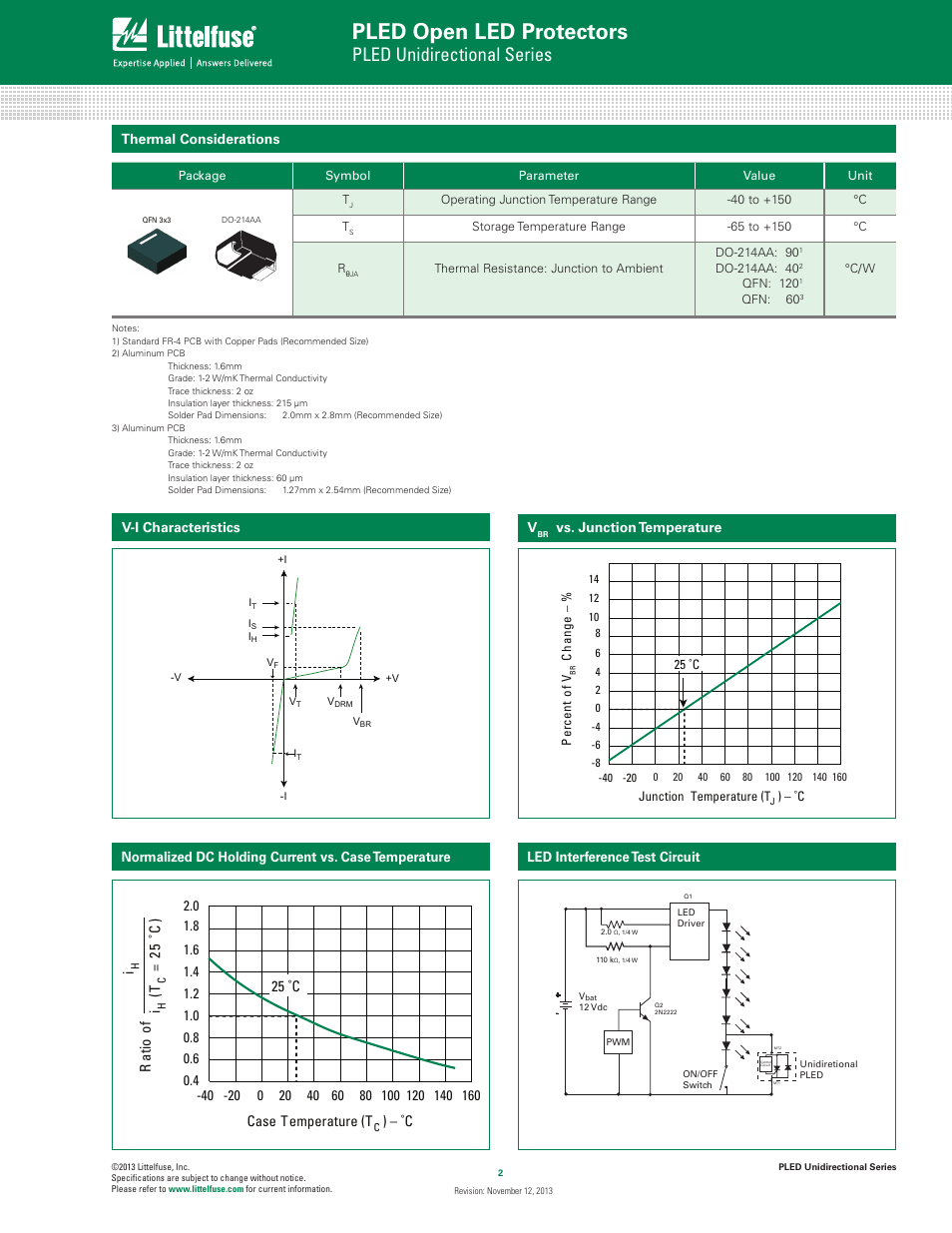 Pled open led protectors, Pled unidirectional series | Littelfuse PLEDxUx Series User Manual | Page 2 / 6