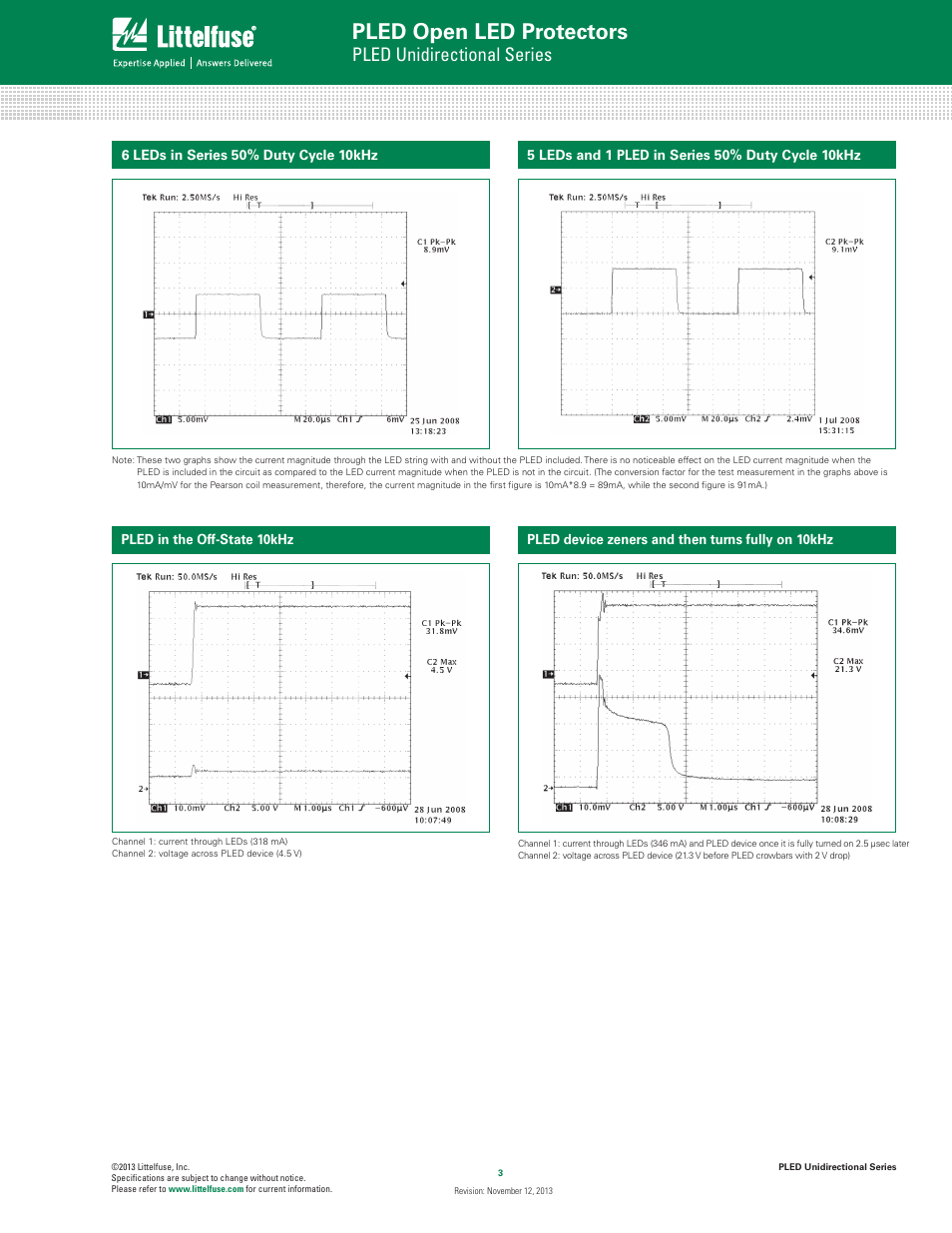 Pled open led protectors, Pled unidirectional series | Littelfuse PLEDxUx Series User Manual | Page 3 / 6