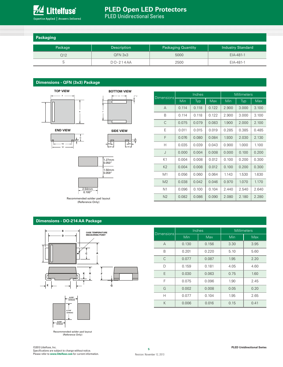 Pled open led protectors, Pled unidirectional series | Littelfuse PLEDxUx Series User Manual | Page 5 / 6