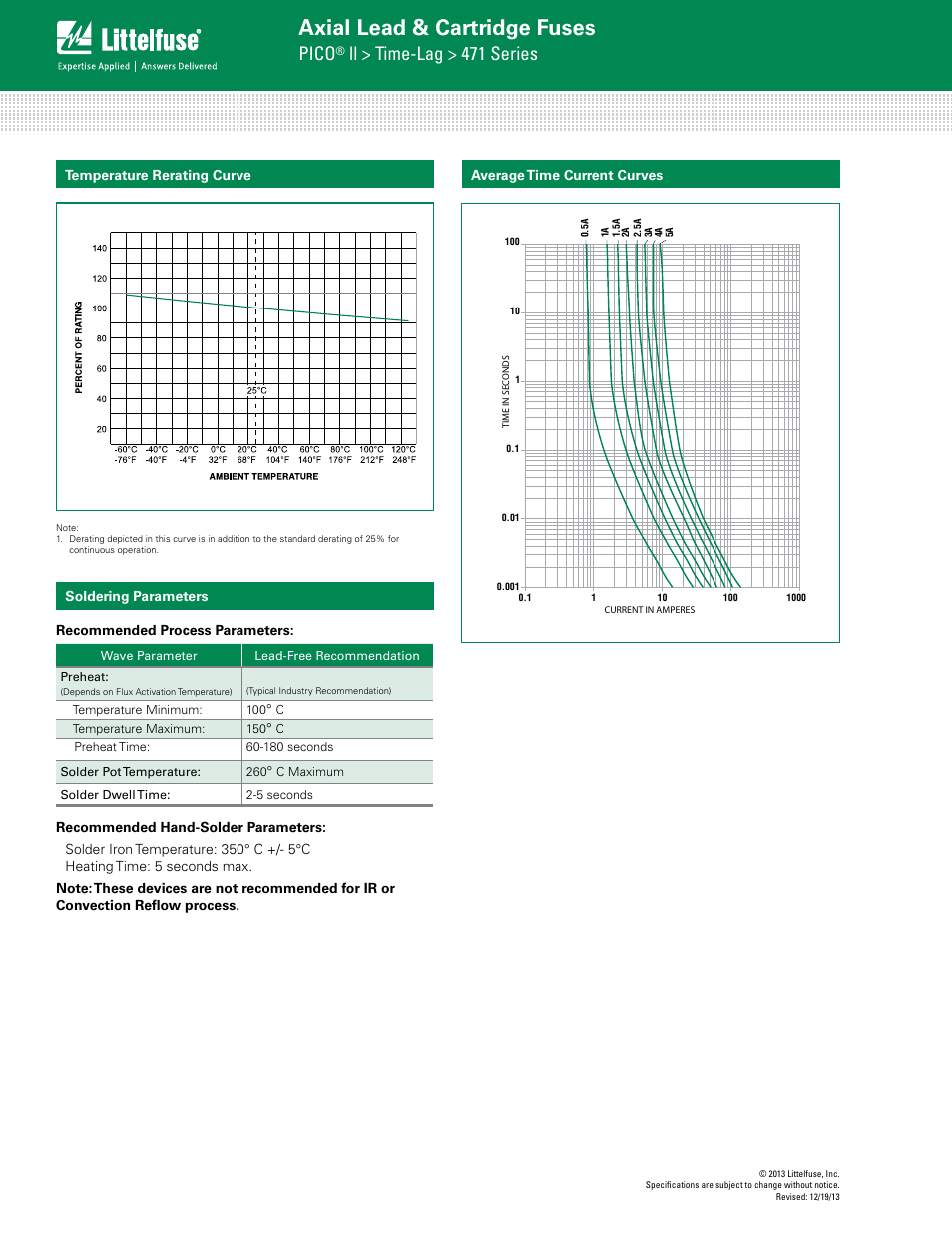Axial lead & cartridge fuses, Pico, Ll > time-lag > 471 series | Littelfuse 471 Series User Manual | Page 2 / 3