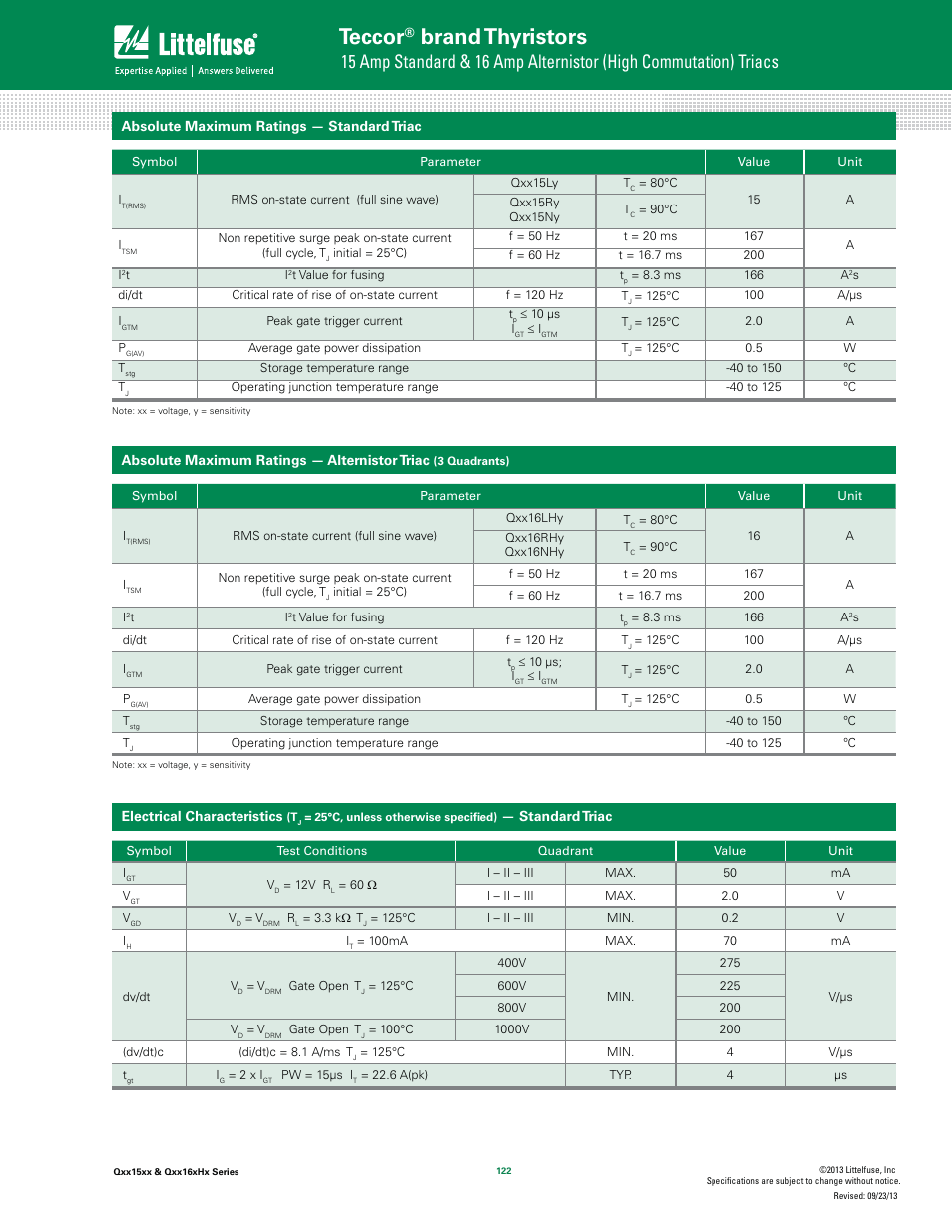 Teccor, Brand thyristors | Littelfuse Qxx16xHx Series User Manual | Page 2 / 9