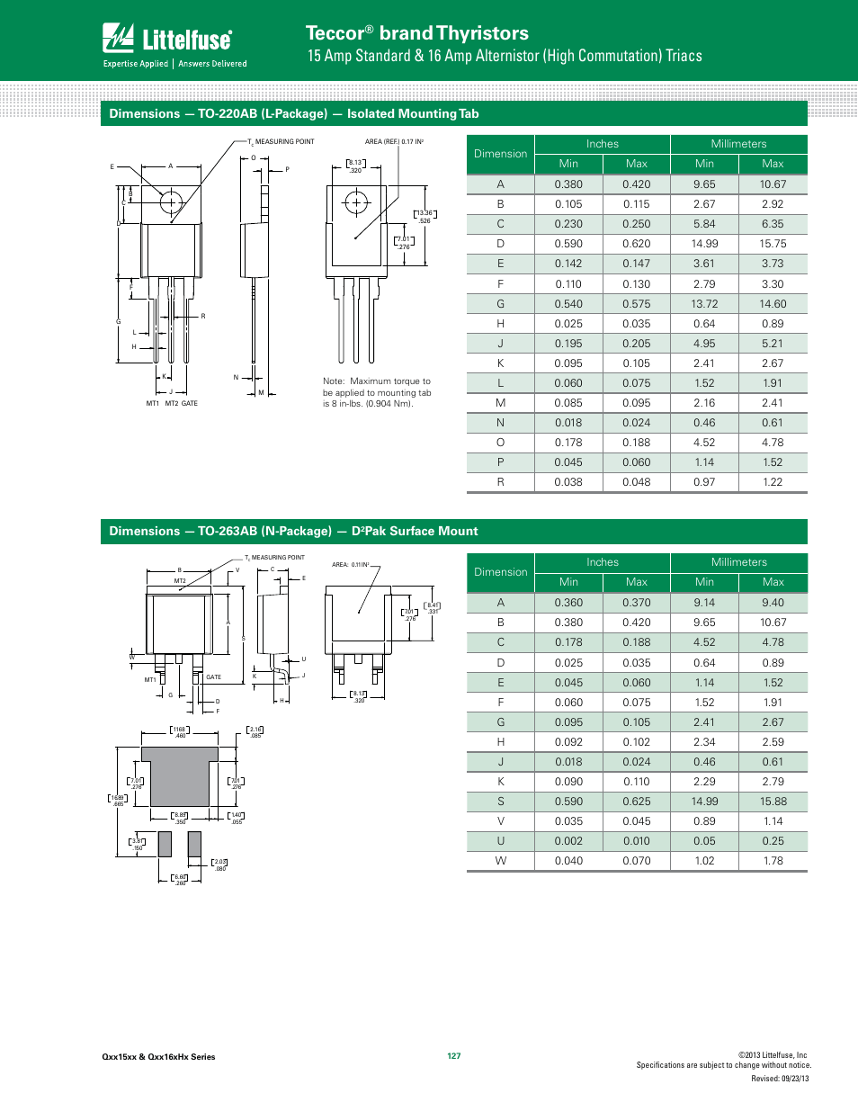 Teccor, Brand thyristors, Pak surface mount | Littelfuse Qxx16xHx Series User Manual | Page 7 / 9