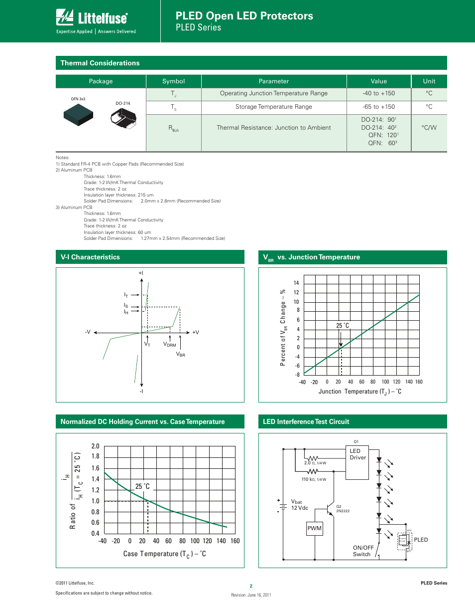 Pled open led protectors, Pled series | Littelfuse PLED Series User Manual | Page 2 / 7