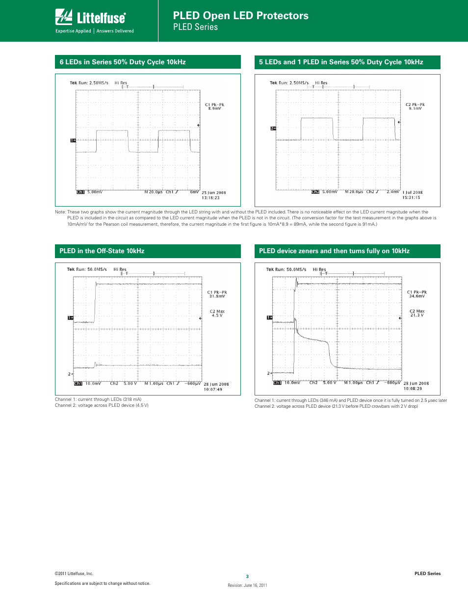 Pled open led protectors, Pled series | Littelfuse PLED Series User Manual | Page 3 / 7