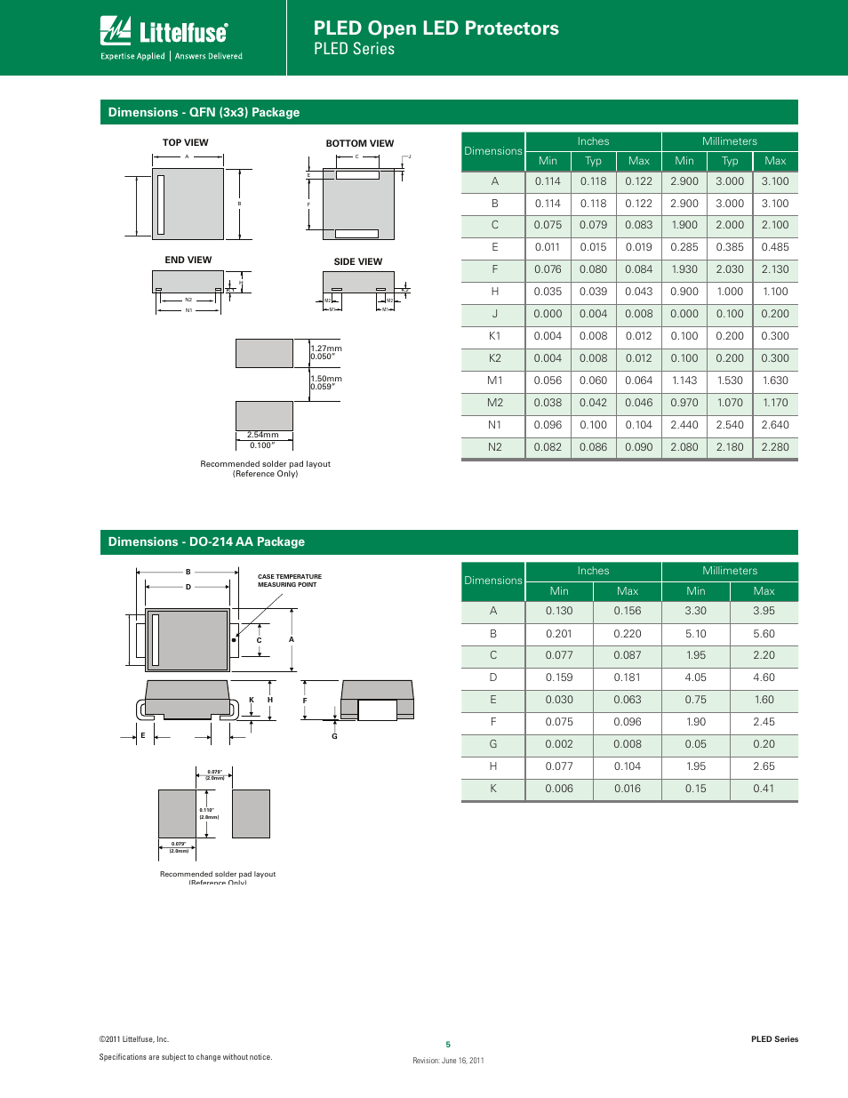 Pled open led protectors, Pled series | Littelfuse PLED Series User Manual | Page 5 / 7