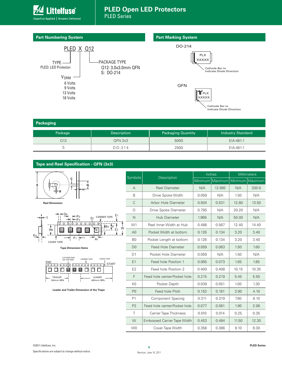 Pled open led protectors, Pled x q12, Pled series | Littelfuse PLED Series User Manual | Page 6 / 7