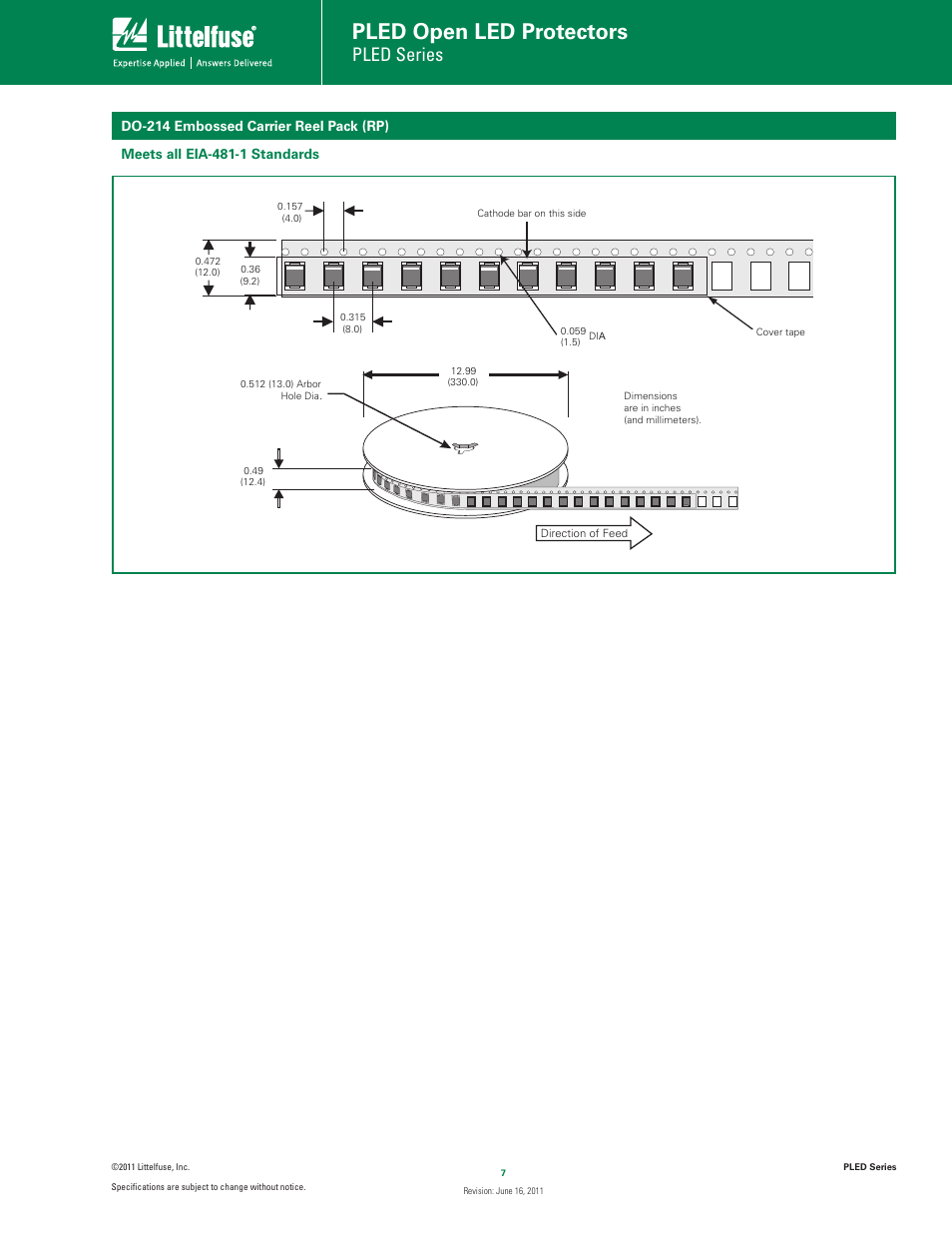 Pled open led protectors, Pled series | Littelfuse PLED Series User Manual | Page 7 / 7