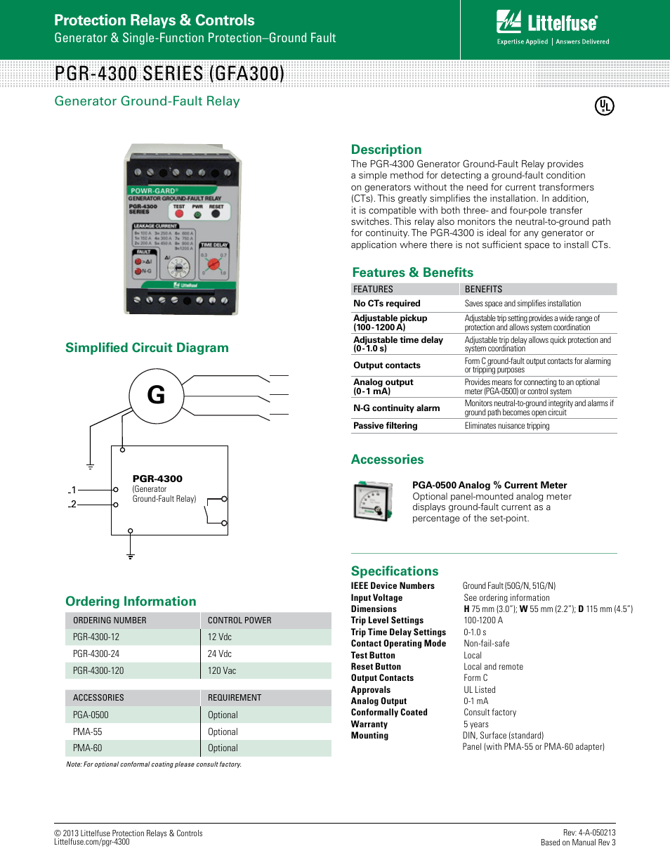 Littelfuse PGR-4300 (GFA300) Series User Manual | 1 page