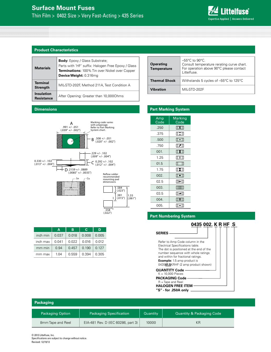 Surface mount fuses, Ab c d | Littelfuse 435 Series User Manual | Page 3 / 3