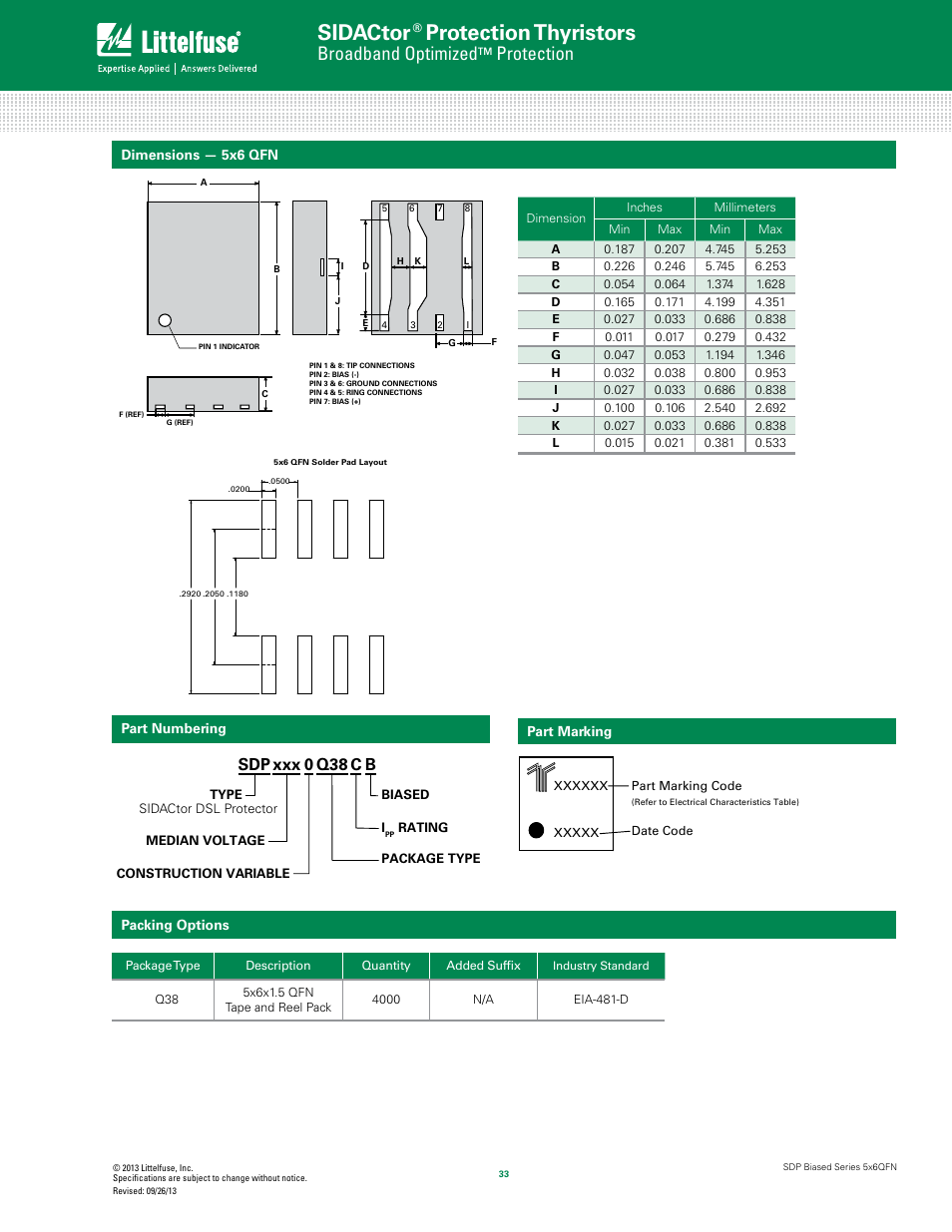 Sidactor, Protection thyristors, Broadband optimized | Protection, Sdp c, Xxx 0 q38 b | Littelfuse SDP Biased Series 5x6 QFN User Manual | Page 4 / 5