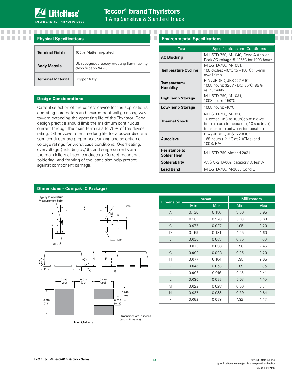 Teccor, Brand thyristors, 1 amp sensitive & standard triacs | Littelfuse QxNx Series User Manual | Page 6 / 9