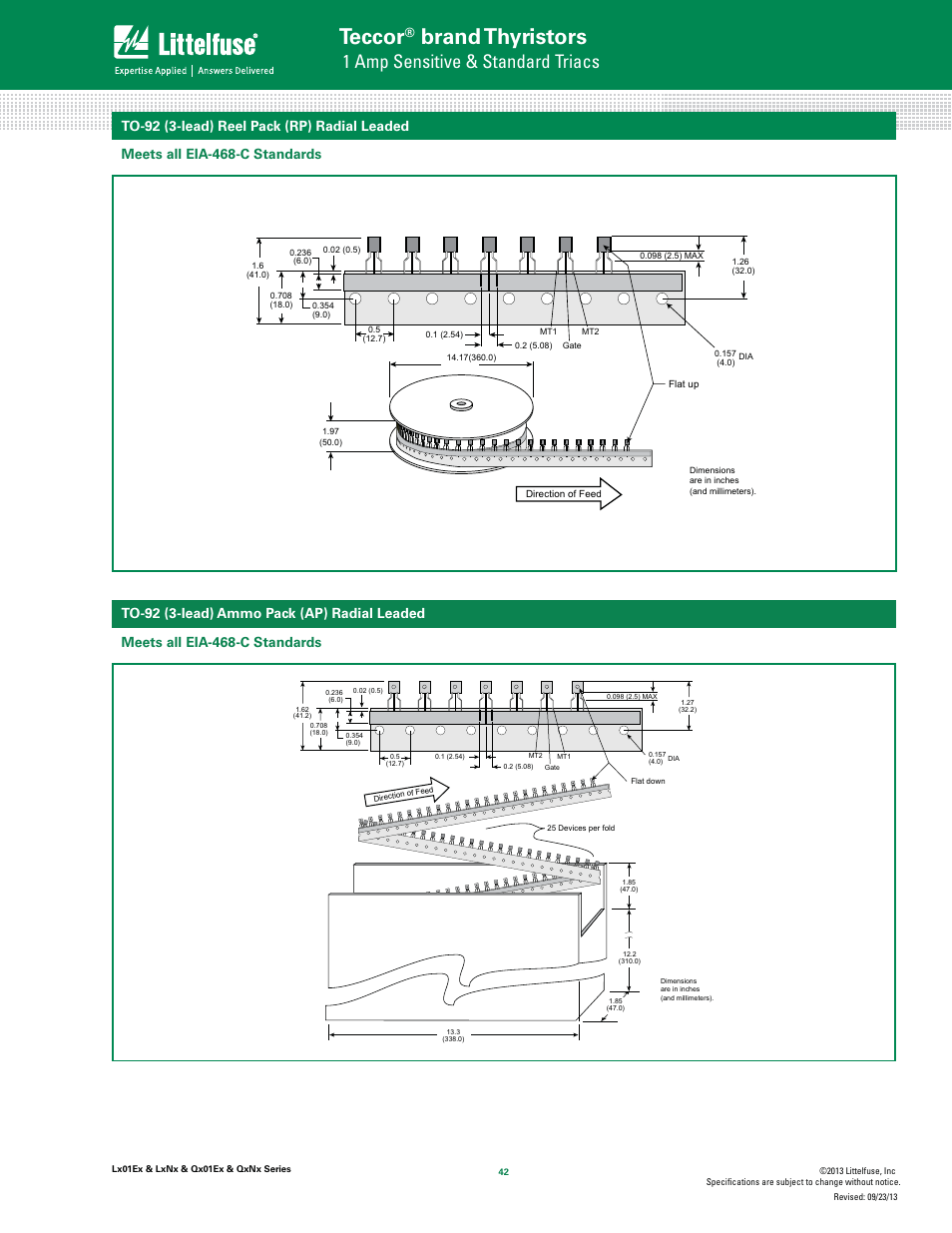 Teccor, Brand thyristors, 1 amp sensitive & standard triacs | Littelfuse QxNx Series User Manual | Page 8 / 9