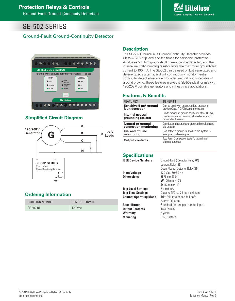 Littelfuse SE-502 Series User Manual | 1 page