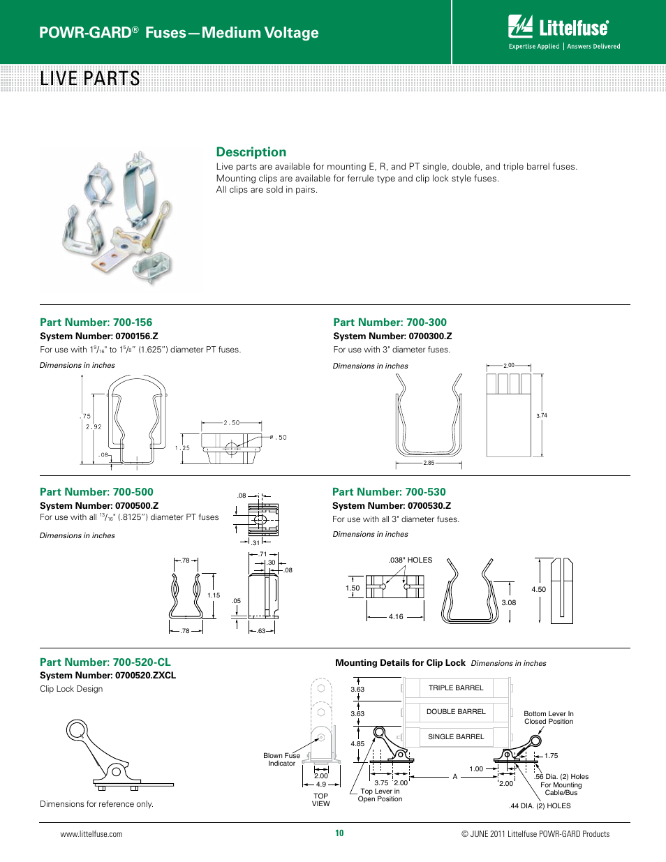 Live parts, Powr-gard, Fuses—medium voltage | Description | Littelfuse 700-xxx Series User Manual | Page 10 / 10