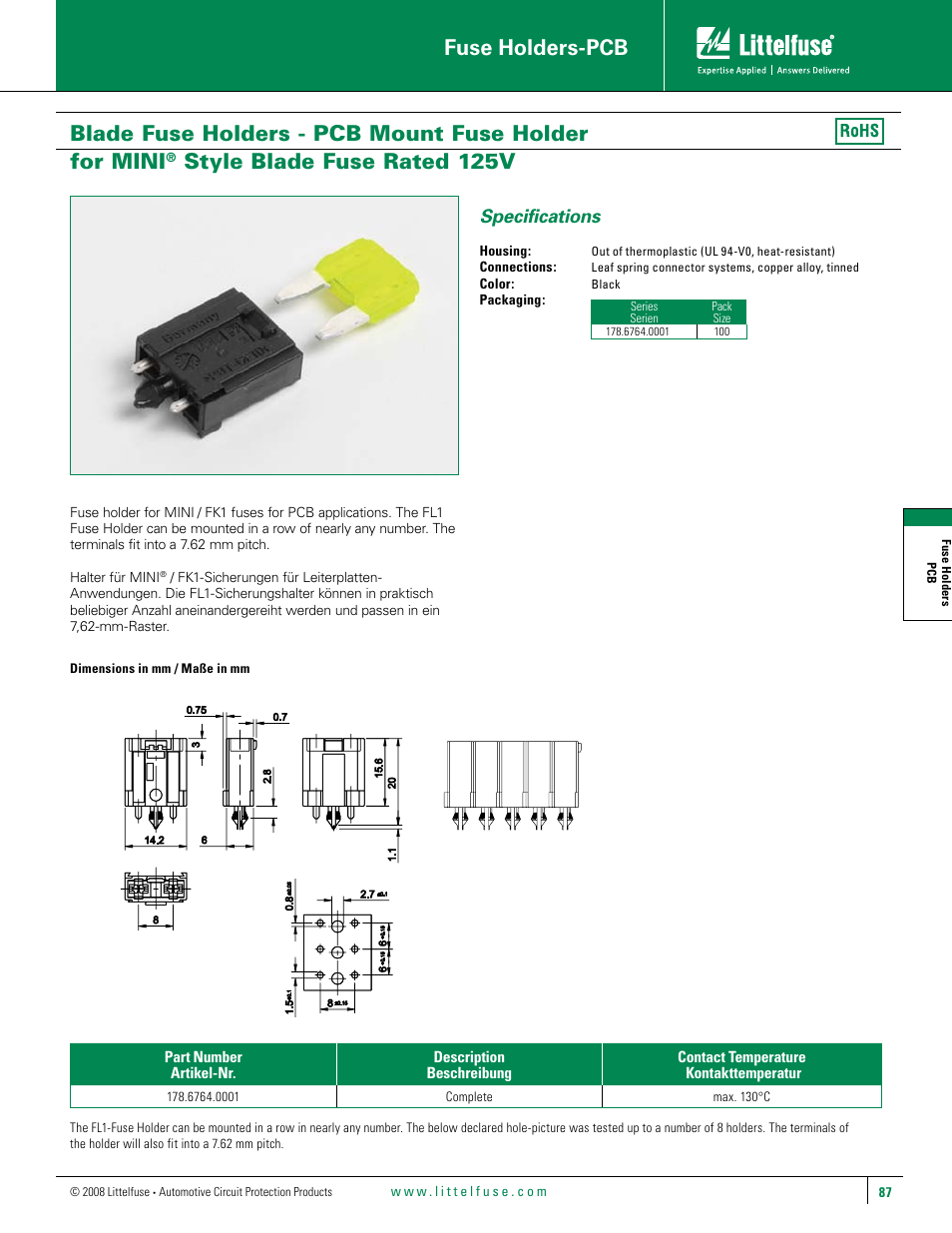 Littelfuse FL1 - Fuseholder Series User Manual | 1 page