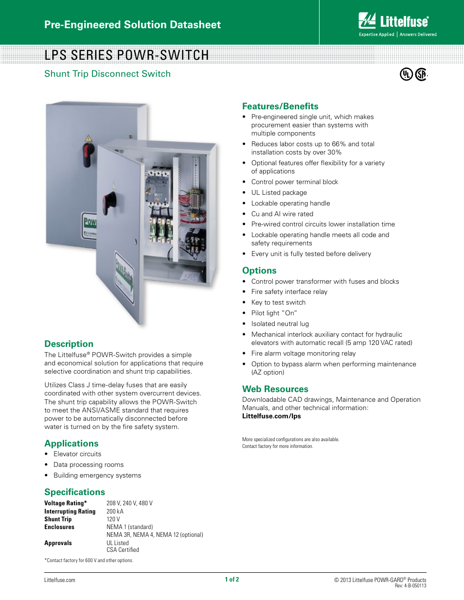 Littelfuse LPS Series POWr-SWitch User Manual | 2 pages