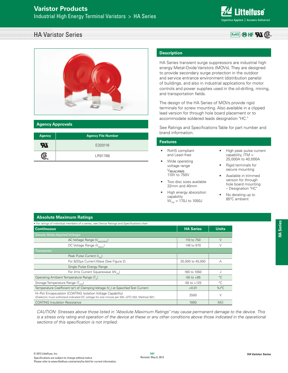 Littelfuse HA Varistor Series User Manual | 5 pages