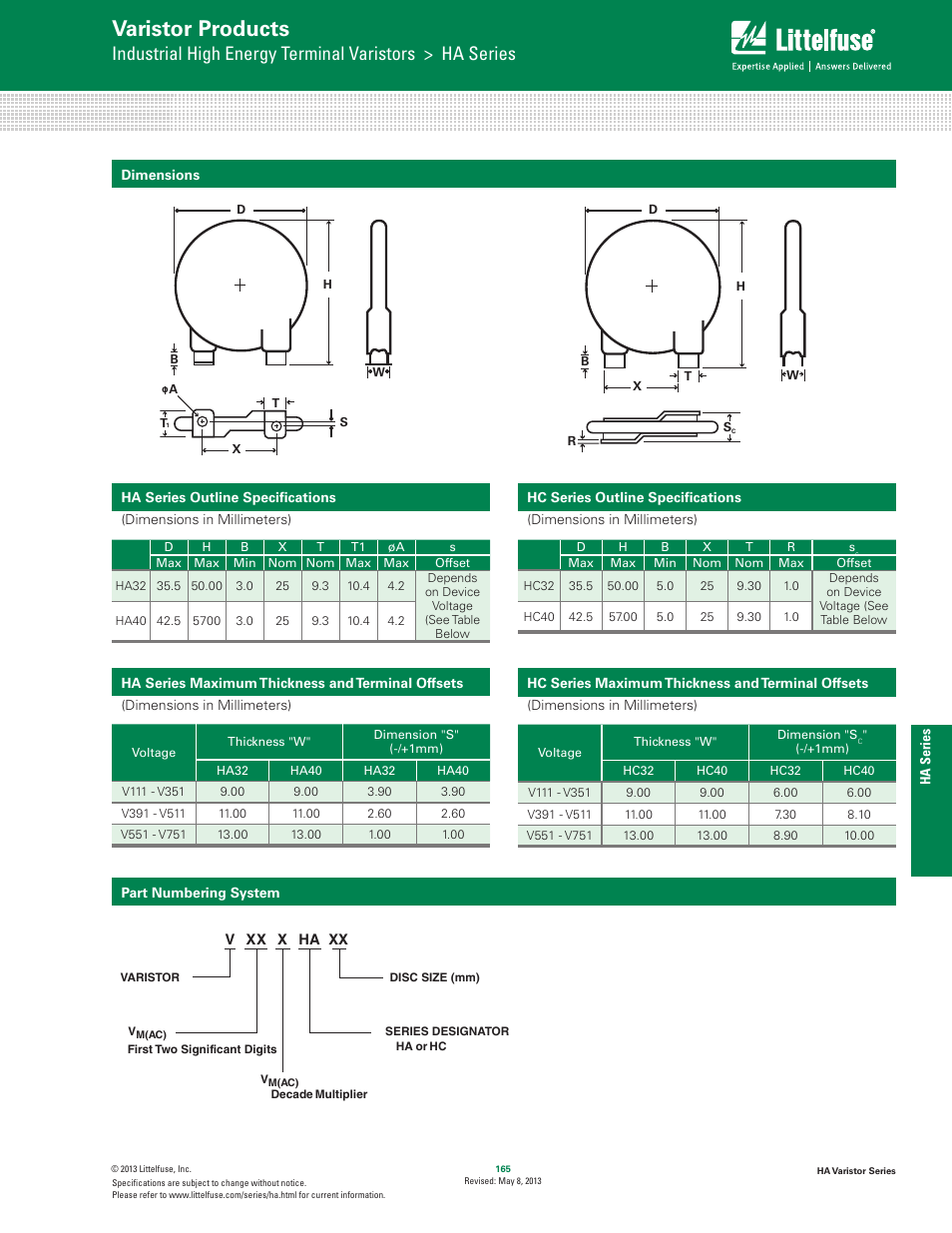 Varistor products | Littelfuse HA Varistor Series User Manual | Page 5 / 5