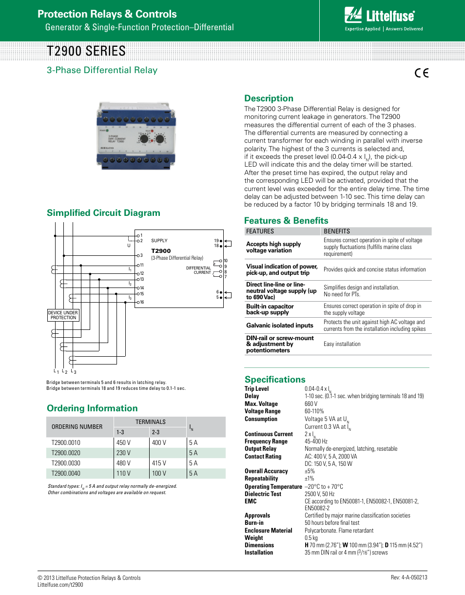 Littelfuse T2900 Series User Manual | 1 page