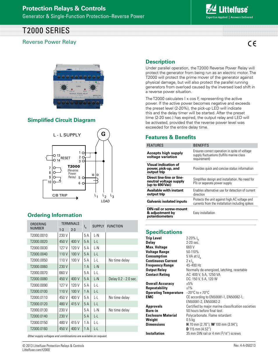 Littelfuse T2000 Series User Manual | 1 page