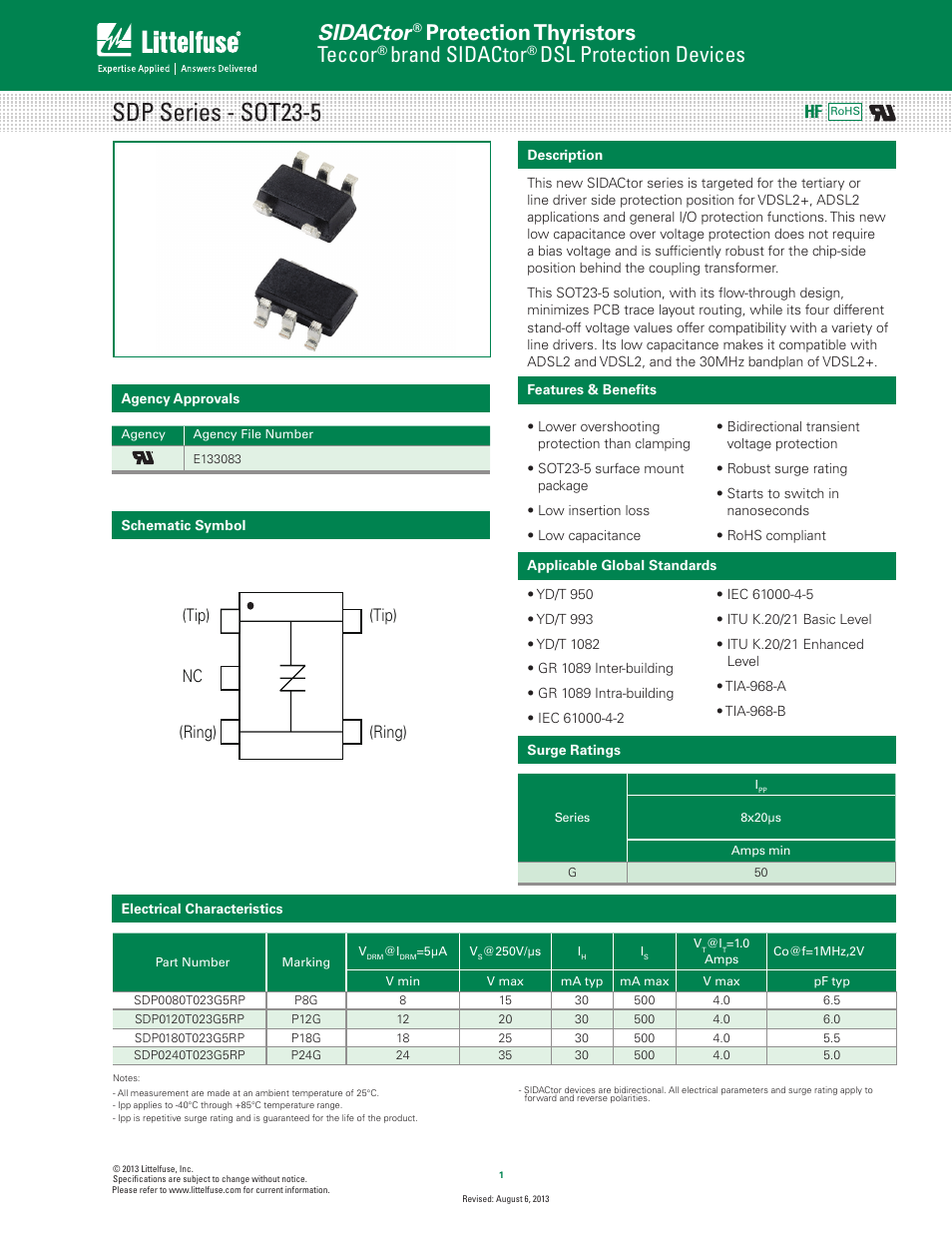 Littelfuse SDP Series SOT23-5 User Manual | 6 pages