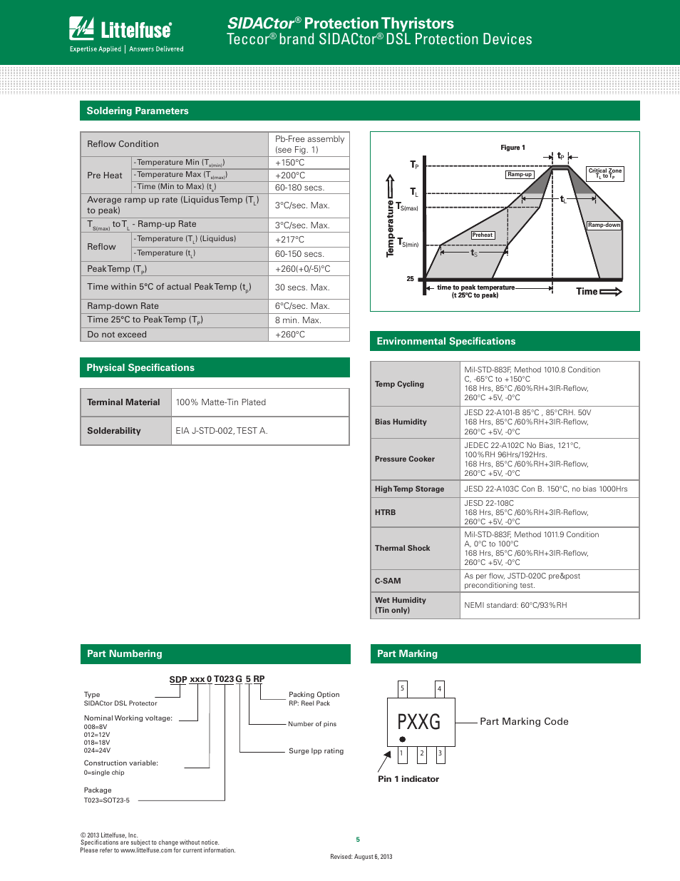 Pxxg, Sidactor, Protection thyristors | Teccor, Brand sidactor, Dsl protection devices | Littelfuse SDP Series SOT23-5 User Manual | Page 5 / 6
