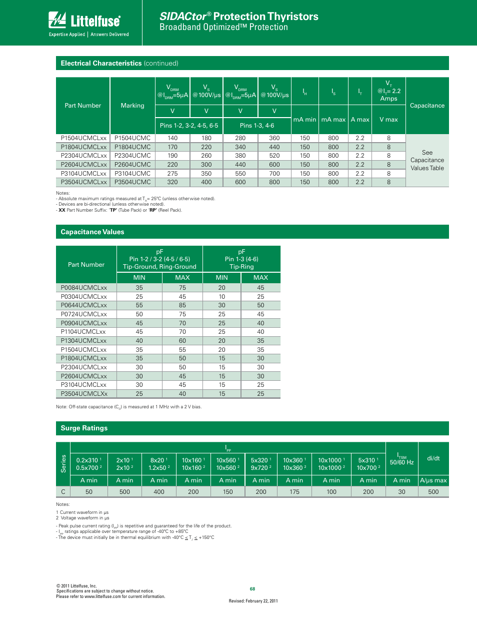 Sidactor, Protection thyristors, Broadband optimized | Protection | Littelfuse MC Multiport Series MS-013 User Manual | Page 2 / 5