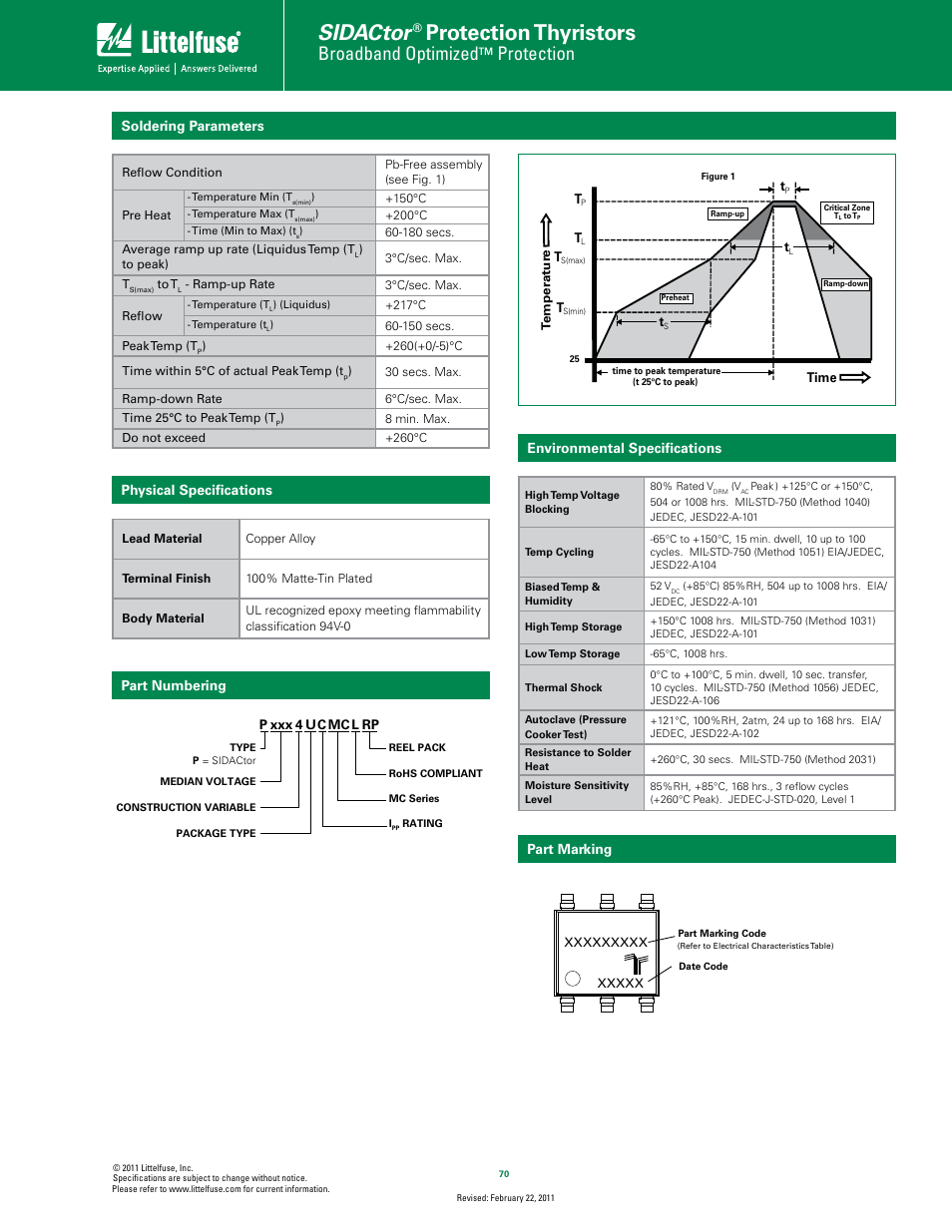 Sidactor, Protection thyristors, Broadband optimized | Protection, Part marking part numbering | Littelfuse MC Multiport Series MS-013 User Manual | Page 4 / 5