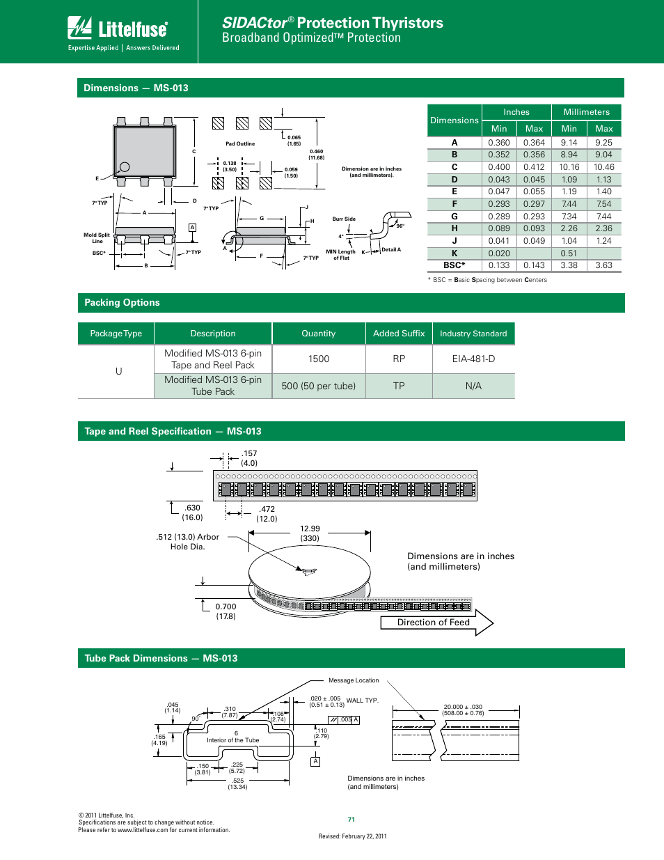 Sidactor, Protection thyristors, Broadband optimized | Protection | Littelfuse MC Multiport Series MS-013 User Manual | Page 5 / 5