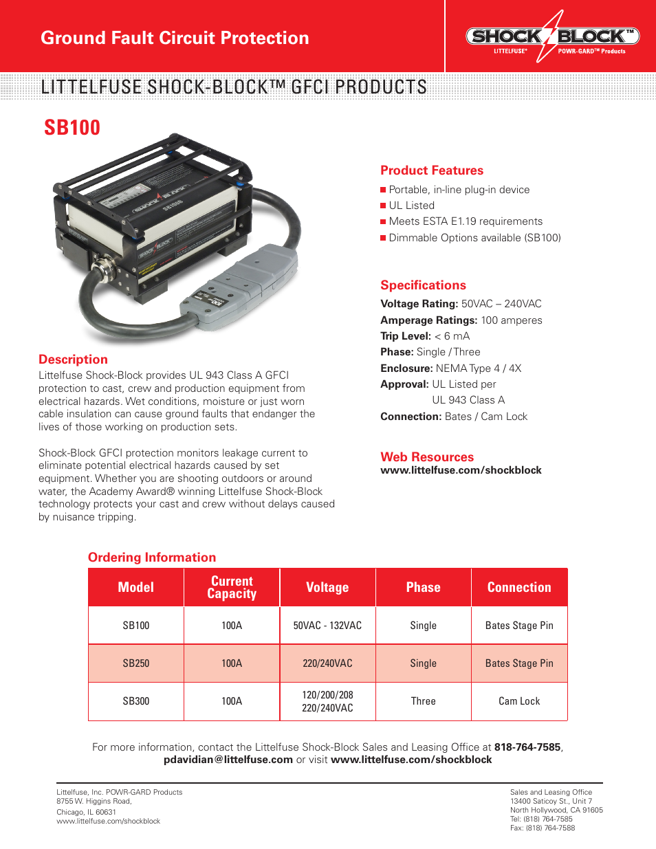 Littelfuse SB100 User Manual | 1 page