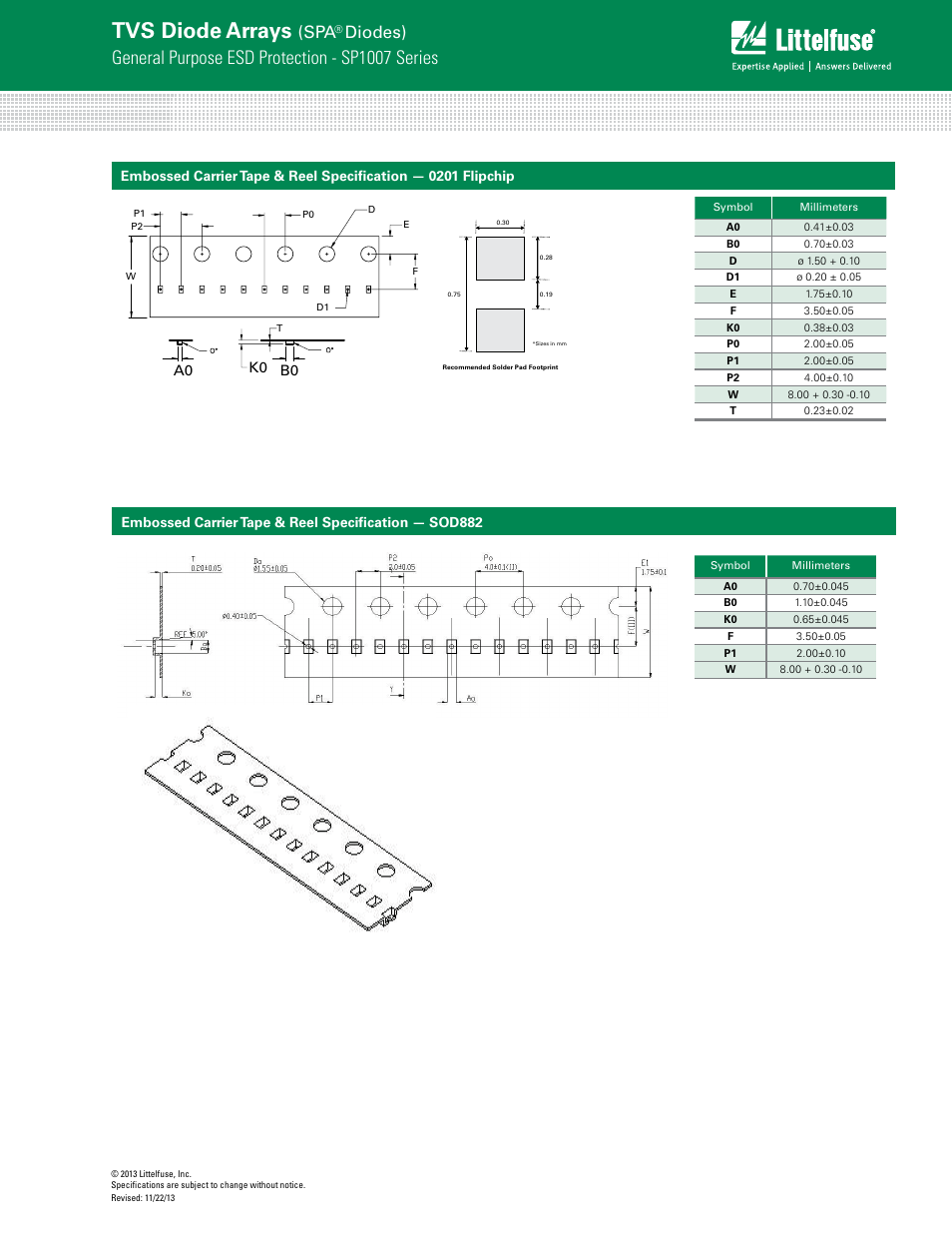 Tvs diode arrays, General purpose esd protection - sp1007 series, Diodes) | A0 k0 b0 | Littelfuse SP1007 Series User Manual | Page 5 / 5