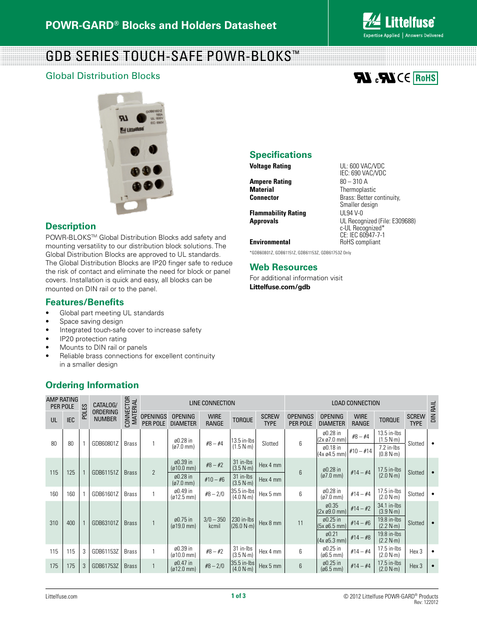 Littelfuse GDB Series User Manual | 3 pages