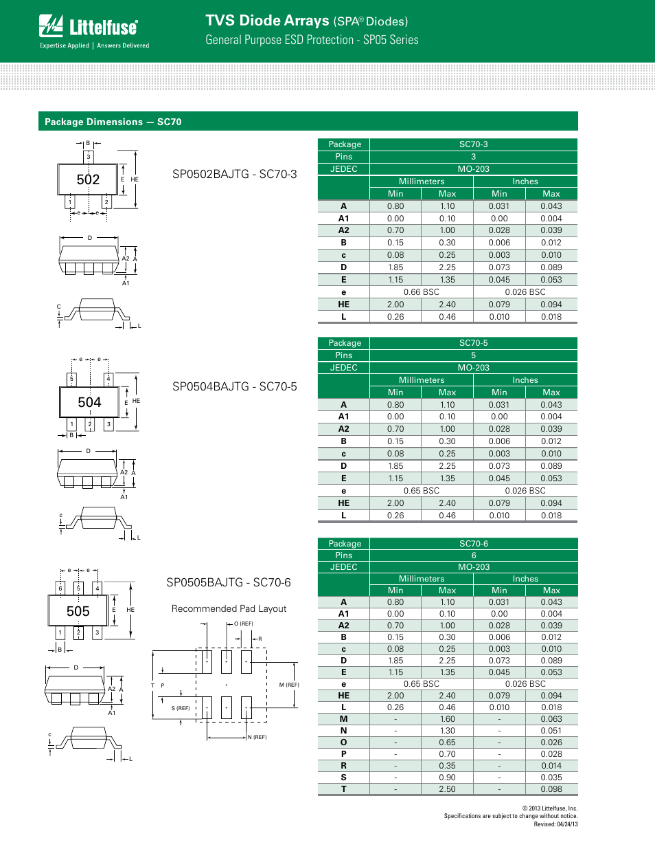 Tvs diode arrays, General purpose esd protection - sp05 series, Diodes) | Littelfuse SP050xBA Lead-Free_Green Series User Manual | Page 4 / 9