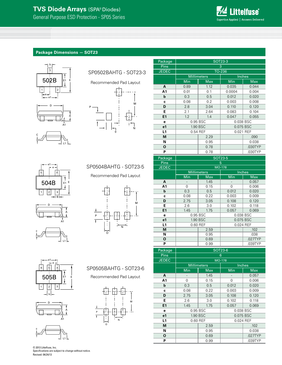 Tvs diode arrays, 502b, 504b | 505b, General purpose esd protection - sp05 series, Diodes) | Littelfuse SP050xBA Lead-Free_Green Series User Manual | Page 5 / 9