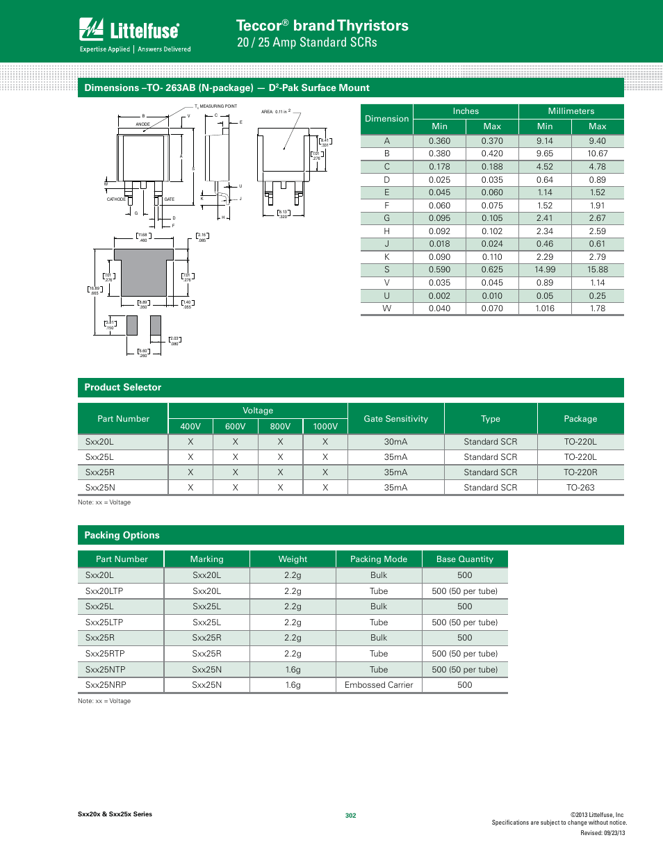 Teccor, Brand thyristors, 20 / 25 amp standard scrs | Littelfuse Sxx25x Series User Manual | Page 8 / 9