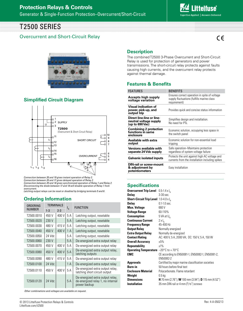 Littelfuse T2500 Series User Manual | 1 page