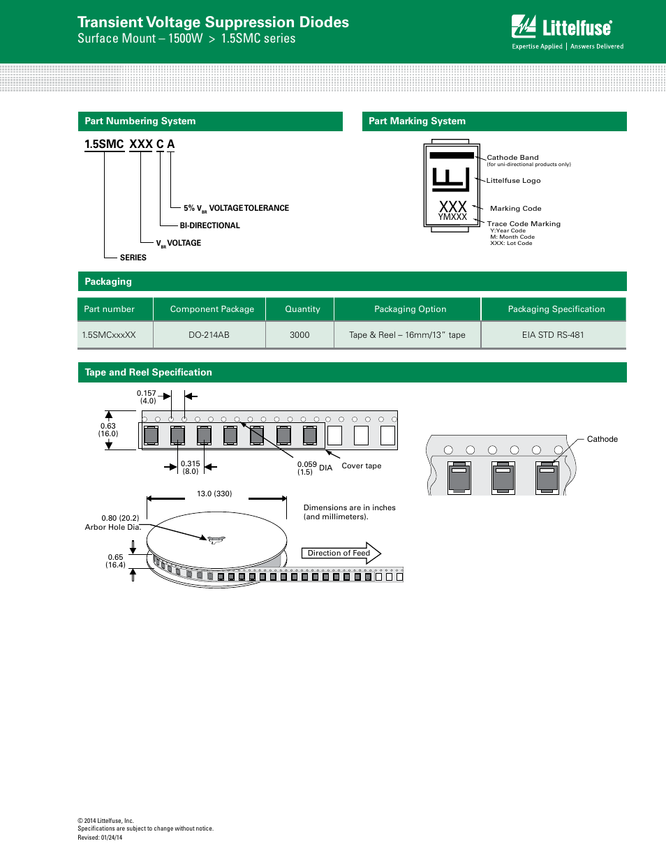 Transient voltage suppression diodes, 5smc xxx c a | Littelfuse 1.5SMC Series User Manual | Page 6 / 6