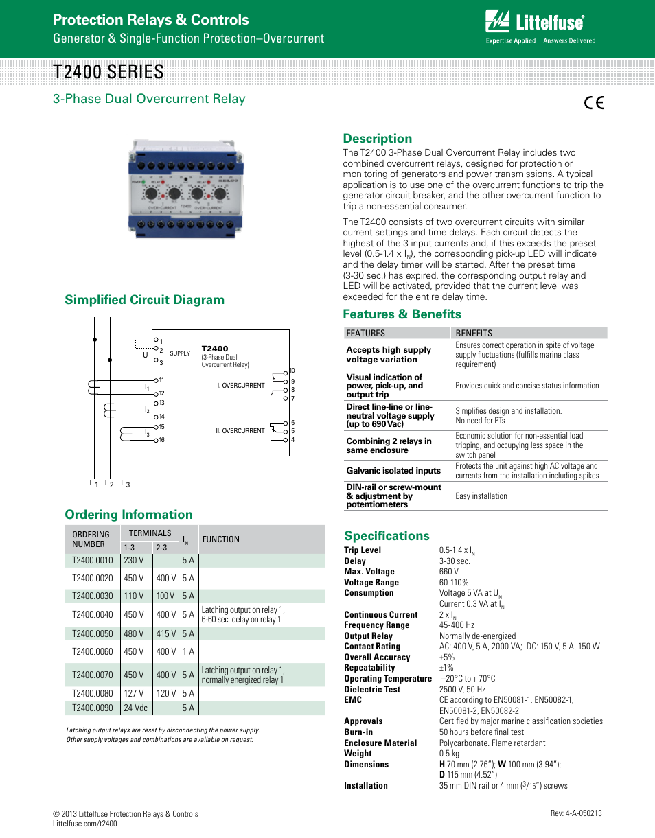 Littelfuse T2400 Series User Manual | 1 page