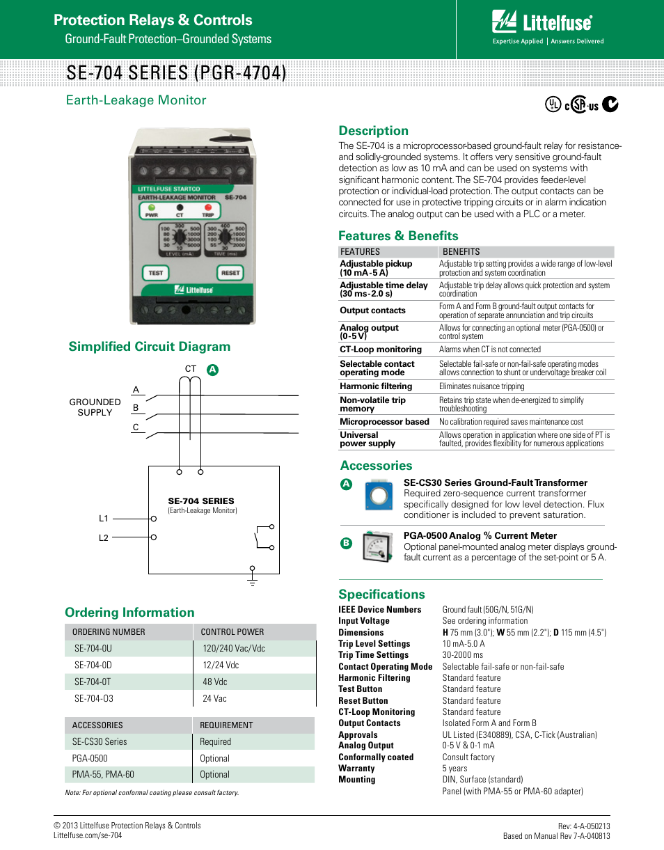 Littelfuse SE-704 Series User Manual | 1 page