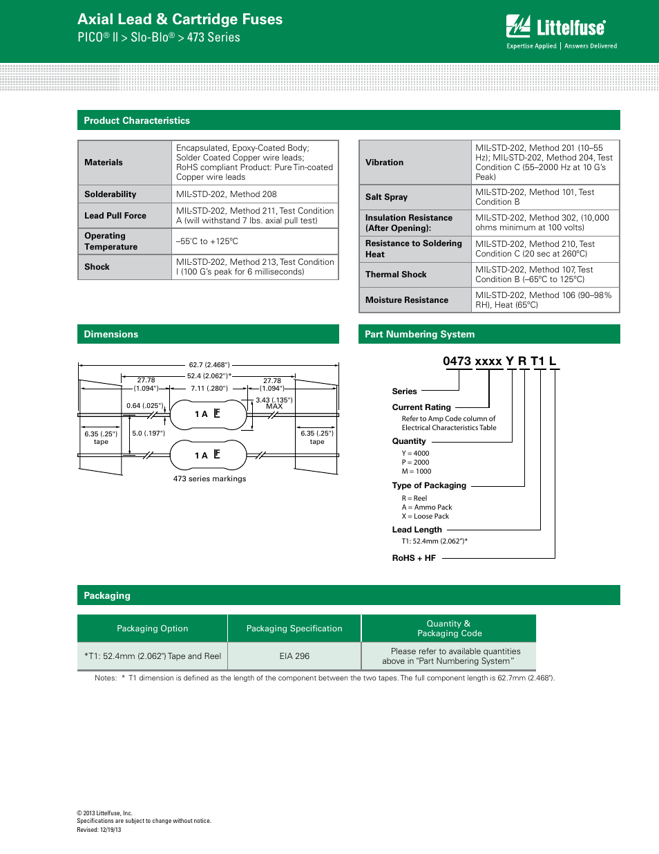 Axial lead & cartridge fuses, Pico, Ll > slo-blo | 473 series | Littelfuse 473 Series User Manual | Page 3 / 3