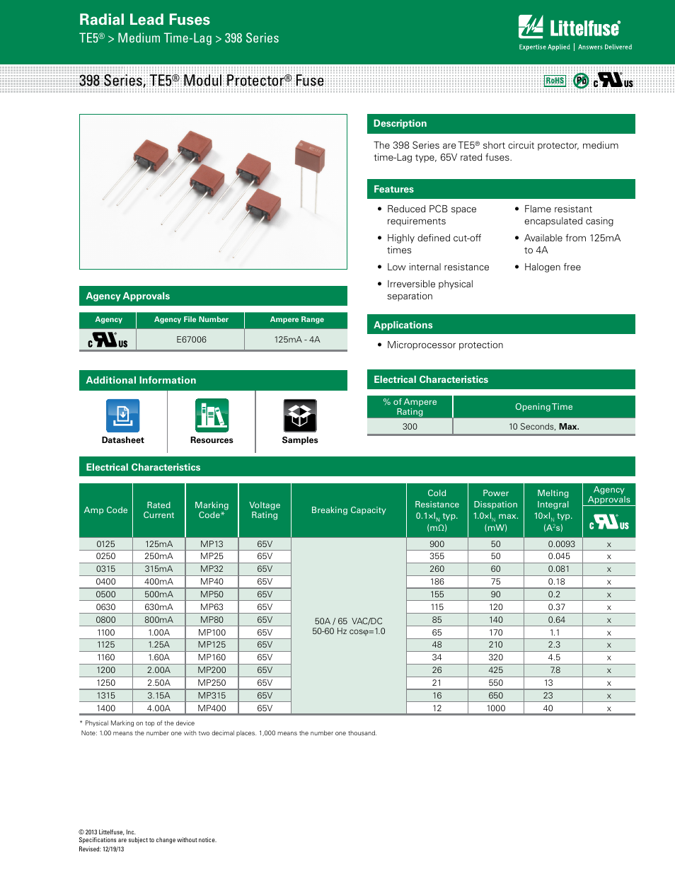 Littelfuse 398 Series User Manual | 3 pages