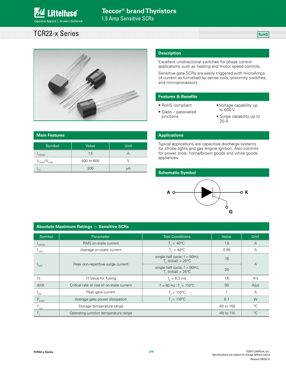 Littelfuse TCR22-x Series User Manual | 8 pages