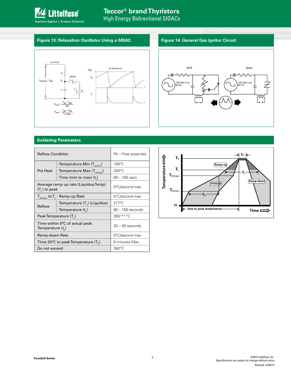 Teccor, Brand thyristors, High energy bidirectional sidacs | Soldering parameters | Littelfuse Kxxx0yH Series User Manual | Page 4 / 10