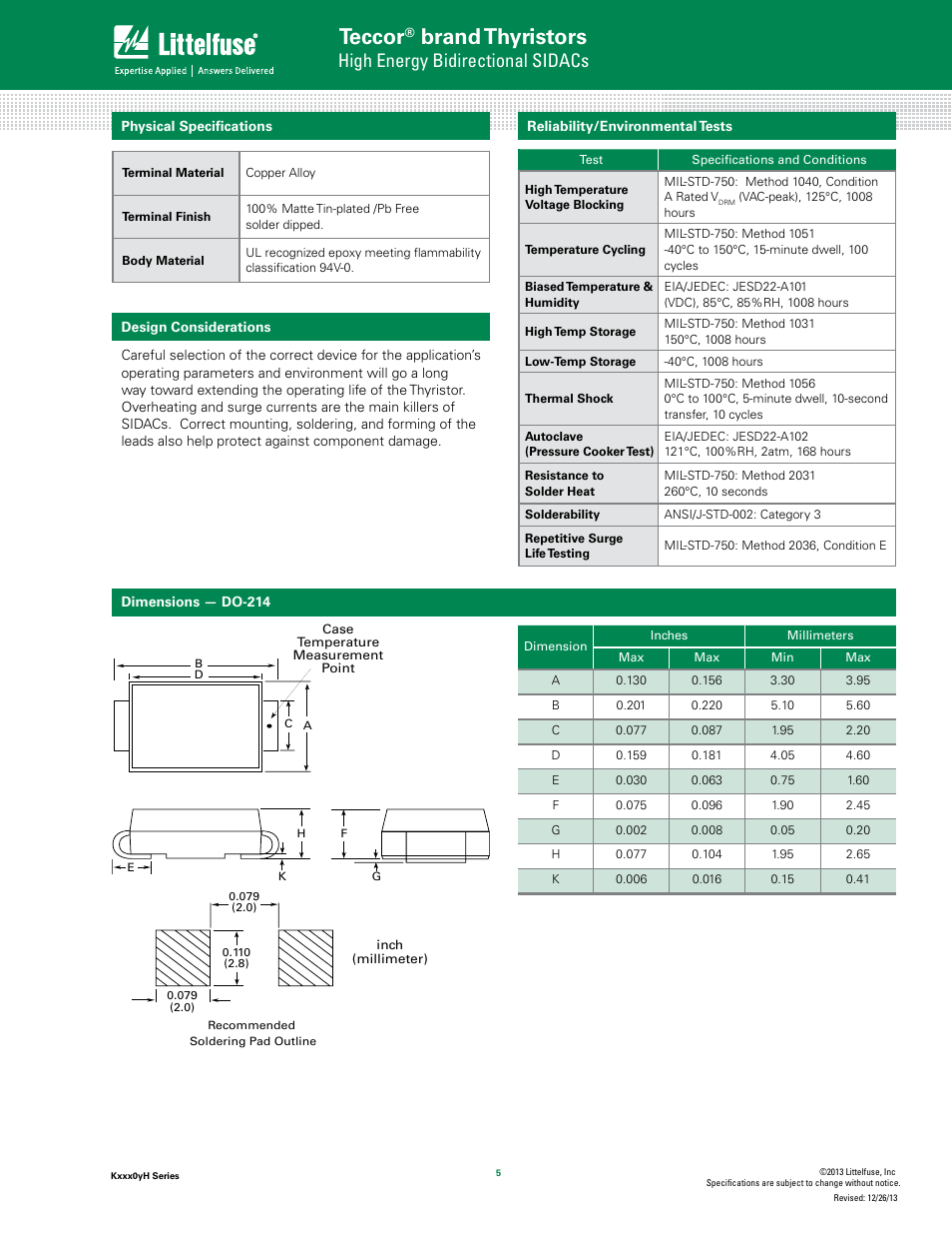 Teccor, Brand thyristors, High energy bidirectional sidacs | Littelfuse Kxxx0yH Series User Manual | Page 5 / 10