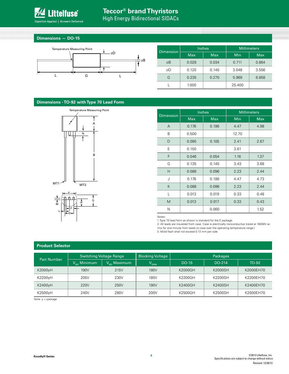 Teccor, Brand thyristors, High energy bidirectional sidacs | Littelfuse Kxxx0yH Series User Manual | Page 6 / 10