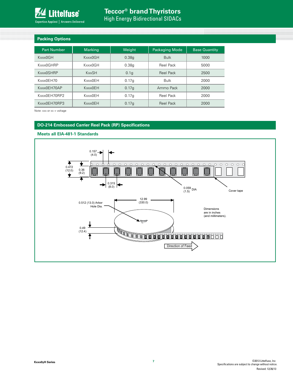 Teccor, Brand thyristors, High energy bidirectional sidacs | Littelfuse Kxxx0yH Series User Manual | Page 7 / 10