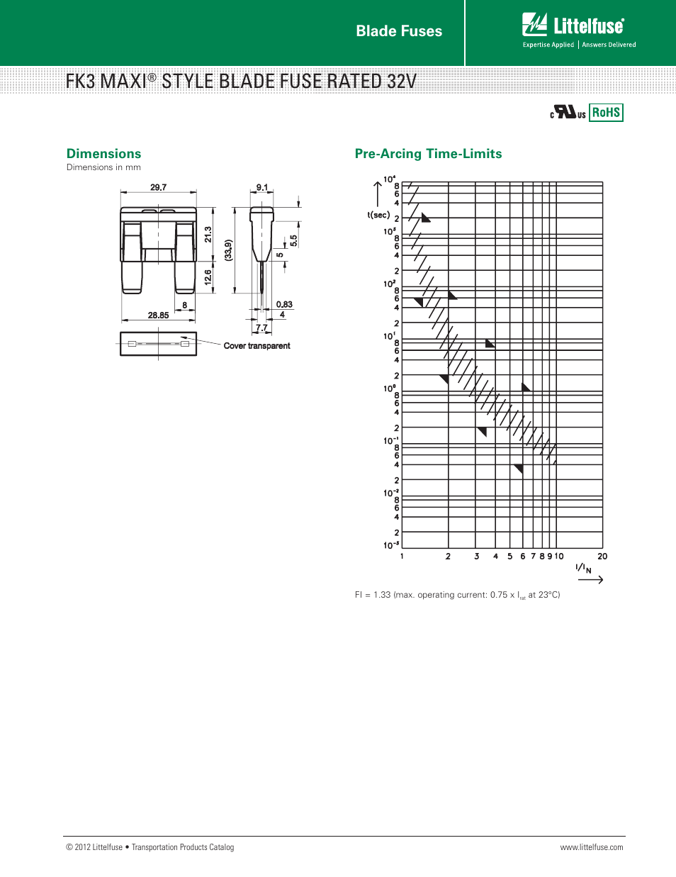 Fk3 maxi, Style blade fuse rated 32v, Blade fuses | Littelfuse FK3 Series User Manual | Page 2 / 2