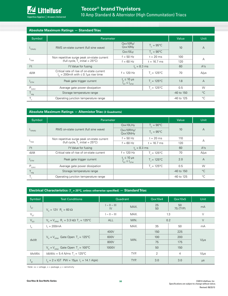 Teccor, Brand thyristors | Littelfuse Qxx10xHx Series User Manual | Page 2 / 9