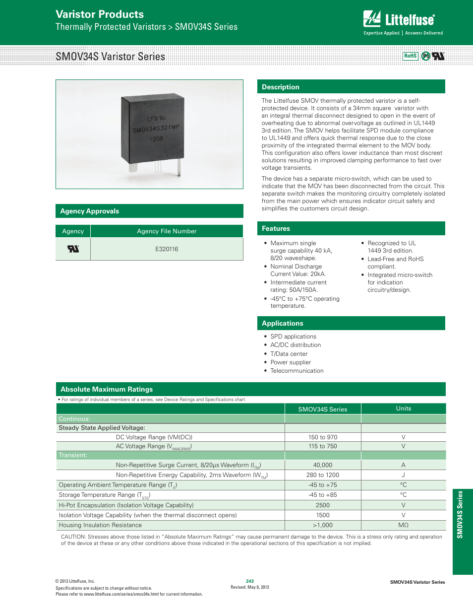 Littelfuse SMOV34S Varistor Series User Manual | 6 pages