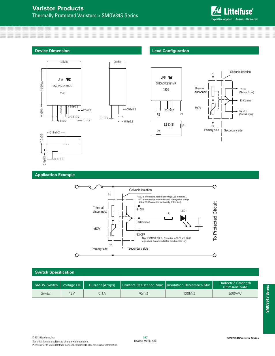 Varistor products, Thermally protected varistors > smov34s series, Hi–energy mo v’s | Littelfuse SMOV34S Varistor Series User Manual | Page 5 / 6